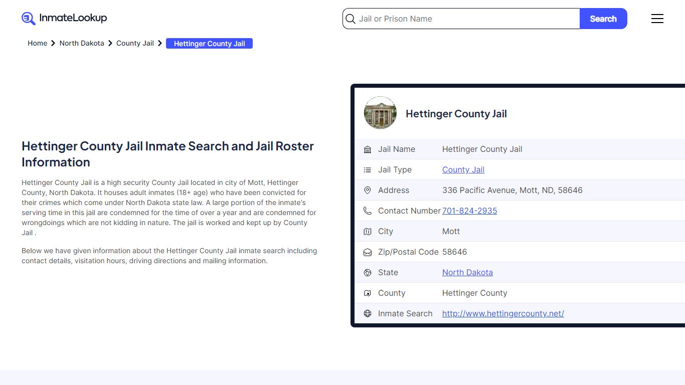 Hettinger County Jail (ND) Inmate Search North Dakota - Inmate Lookup
