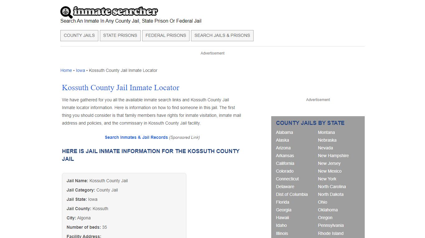 Kossuth County Jail Inmate Locator - Inmate Searcher