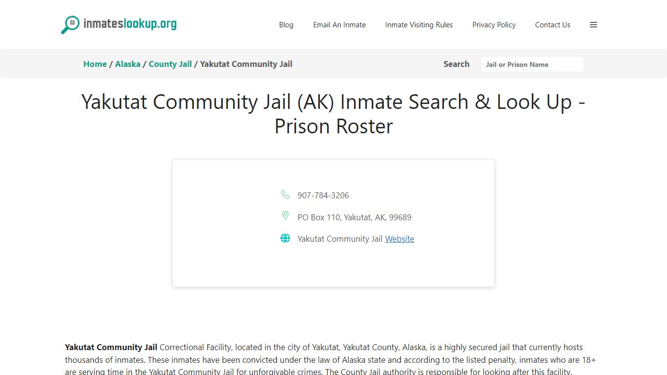Yakutat Community Jail (AK) Inmate Search & Look Up - Prison Roster